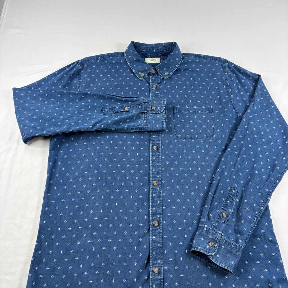 Marine Layer Shirt Mens XL Blue Floral Button Up Long Sleeve Huckberry Casual